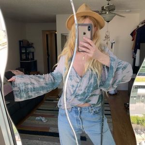Tie-dye bell sleeve top